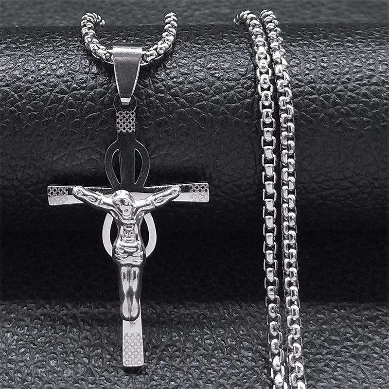 Catholic Orthodox Cross Necklace Stainless Steel Gold Color INRI Crucifix Jesus Necklaces Holy Jewelry cordao masculino
