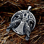 Fashion Vintage Viking Odin Double Ravens Necklace Stainless Steel Nordic Tree of Life Pendant for Men Amulet Jewelry Wholesale