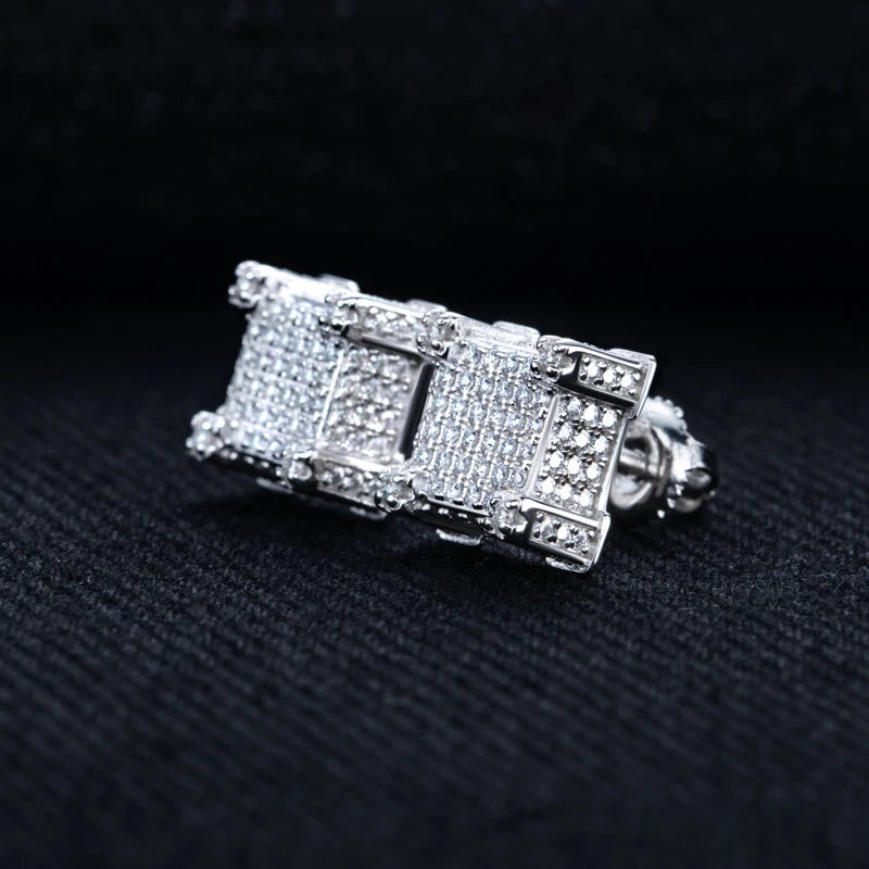 Iced Out Square Stud Earrings — 925 Silver