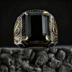 Turkish Eagle Signet Ring, Black Zircon — Zinc Alloy