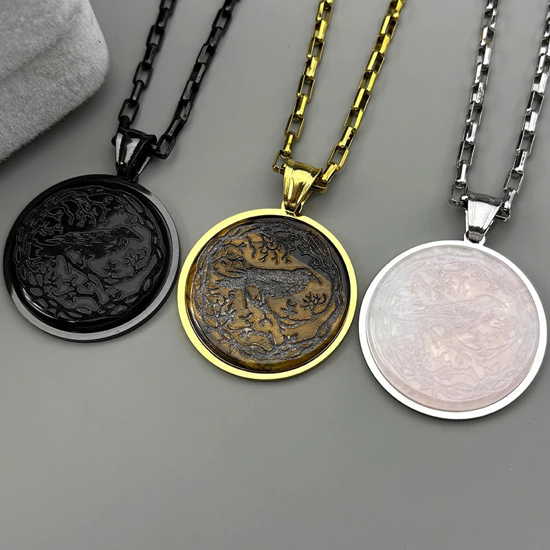 Tree Of Life Steel Pendant Gothic Crow Bird Raven