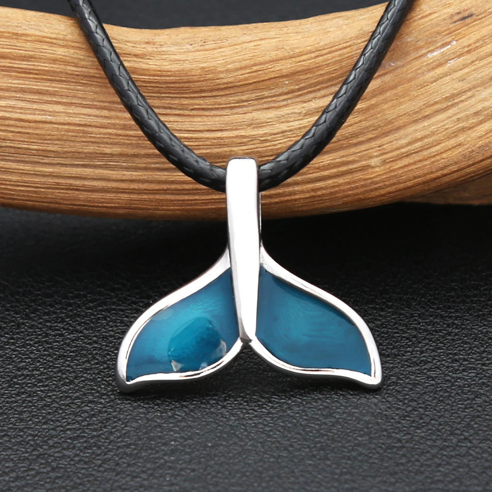 Fashion Blue Whale Fish Tail Pendant Necklaces For Men Women Stainless Steel Fashion Accessory Animal Theme Jewelry Party Gifts