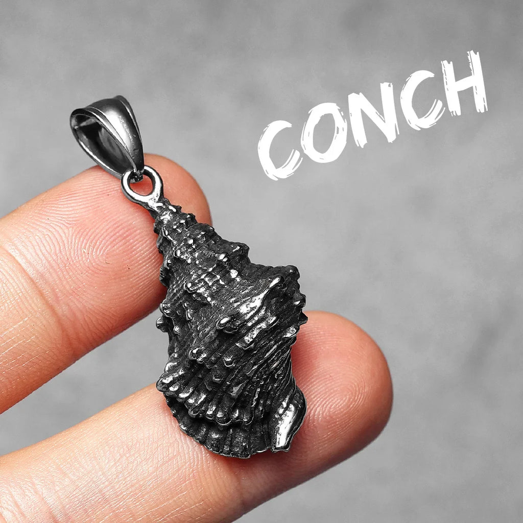 Vintage Conch Shell Pendant Necklace — Stainless Steel