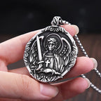 New Vintage Saint Michael Angel Pendant Necklaces Stainless Steel  Punk Motorcycle Amulet Angel Necklace For Men Fashion Jewelry