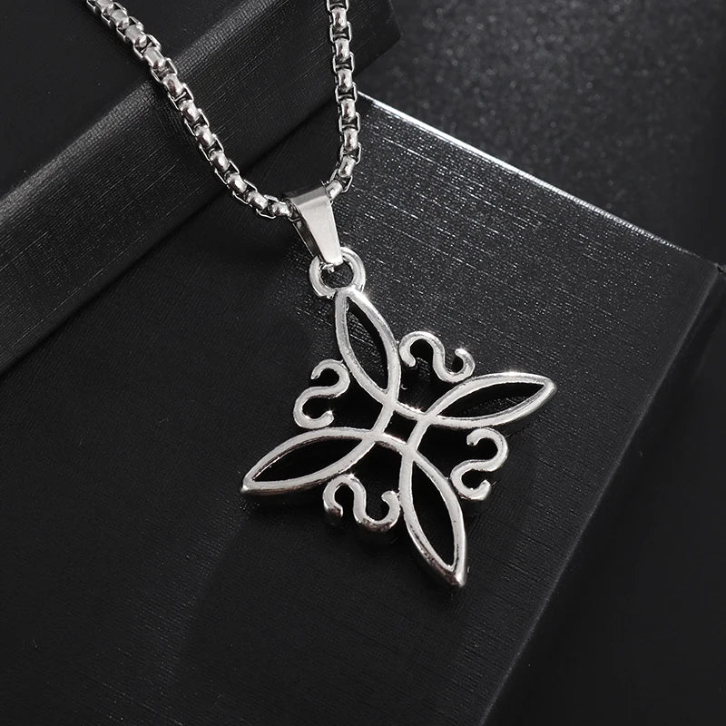 Witchcraft Witch Knot Necklace Irish Trinity Knot Triple Spiral Pendant Stainless Steel Ankh Cross Pentagram Amulet Jewelry