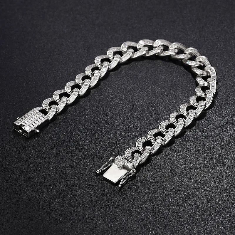 Luxury Solid Platinum PT950 Ladder Square Diamond Cuban Bracelet ins Hip Hop Men's and Women's Bracelet