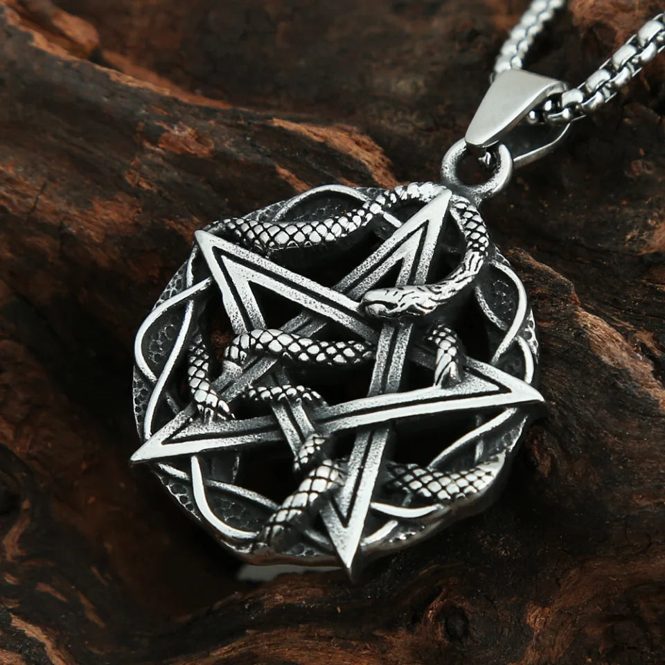 Pentagram Snake Pendant — Stainless Steel