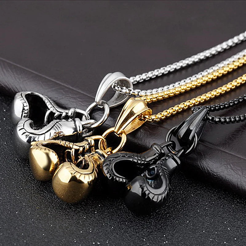 Vintage Boxing Gloves Pendant Necklace For Men Punk Hip Hop Style Gold Color Titanium Steel Chain Fashion Women Jewelry