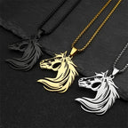 Black Horse Head Pendant Necklace — Stainless Steel