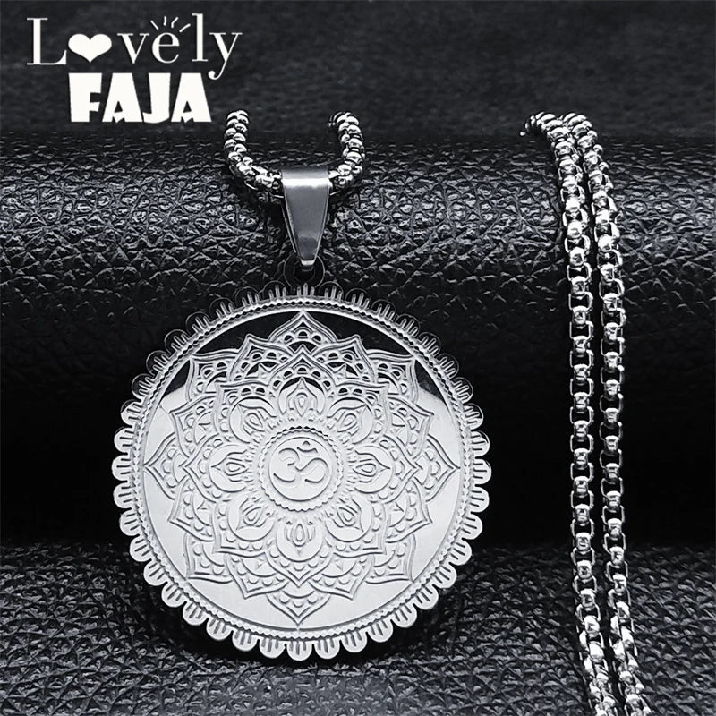 Lotus Mandala Pendant Necklace — Stainless