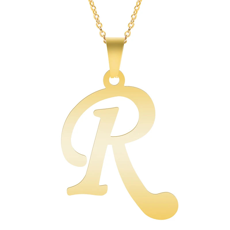Initial 26 Letters Pendant Stainless Steel Necklaces For Women Men Accessories English Alphabet Necklace Fashion