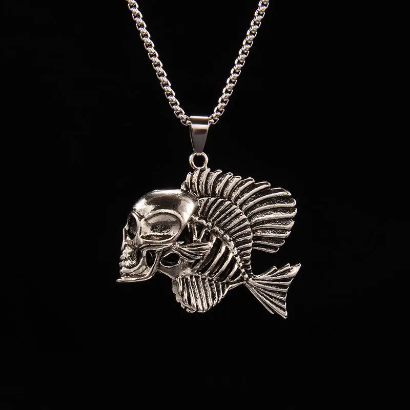 Skull Fish Steel Pendant European American Retro