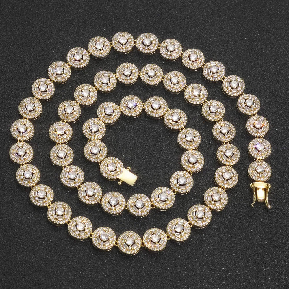 Gold Tennis Necklace Iced Out T-Square Mixed Inlay
