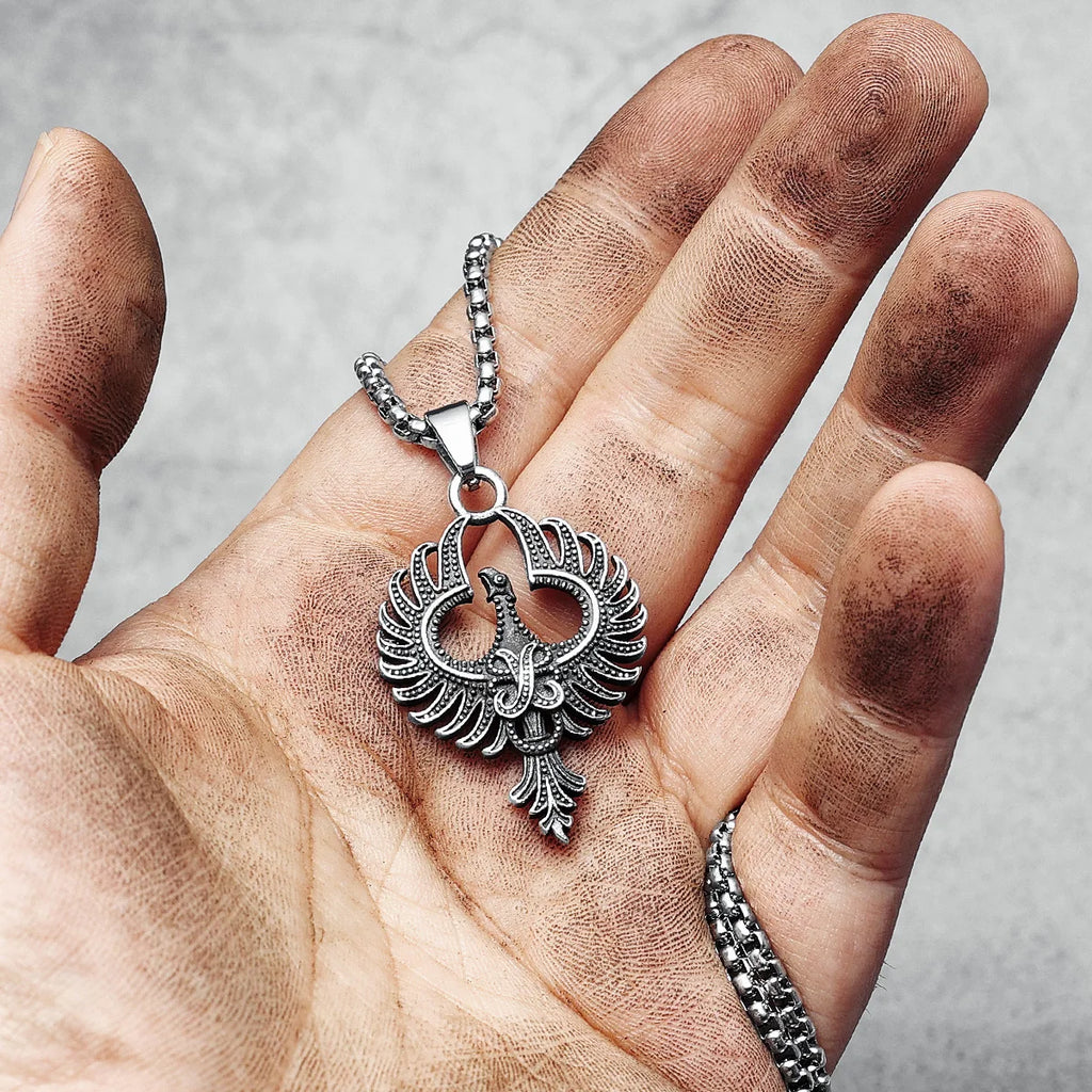 Phoenix Totem Pendants Runes Men Necklaces 316L Stainless Steel Amulet Chain Rock Punk for Friend Male Jewelry Gift Dropshipping