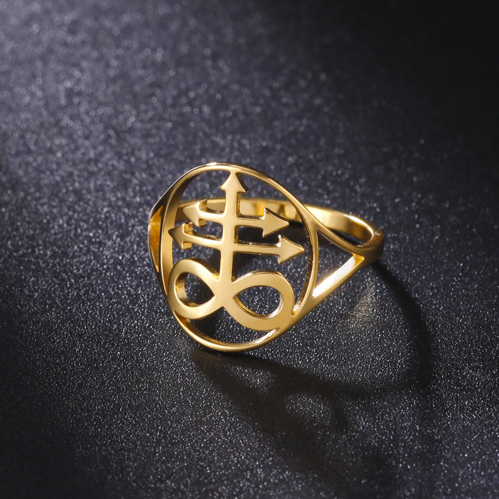 Leviathan Cross Satan Signet Ring — Stainless Steel