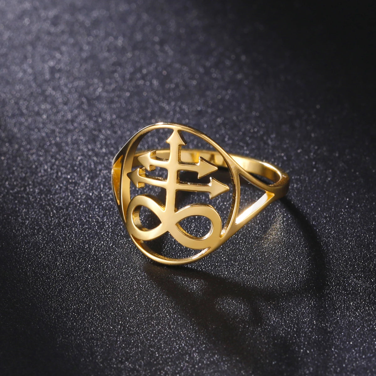 LIKGREAT Leviathan Cross Satan Ring for Men Women Church of Satanic Symbol Talisman Amulet Demon Devil Signet Rings Jewelry