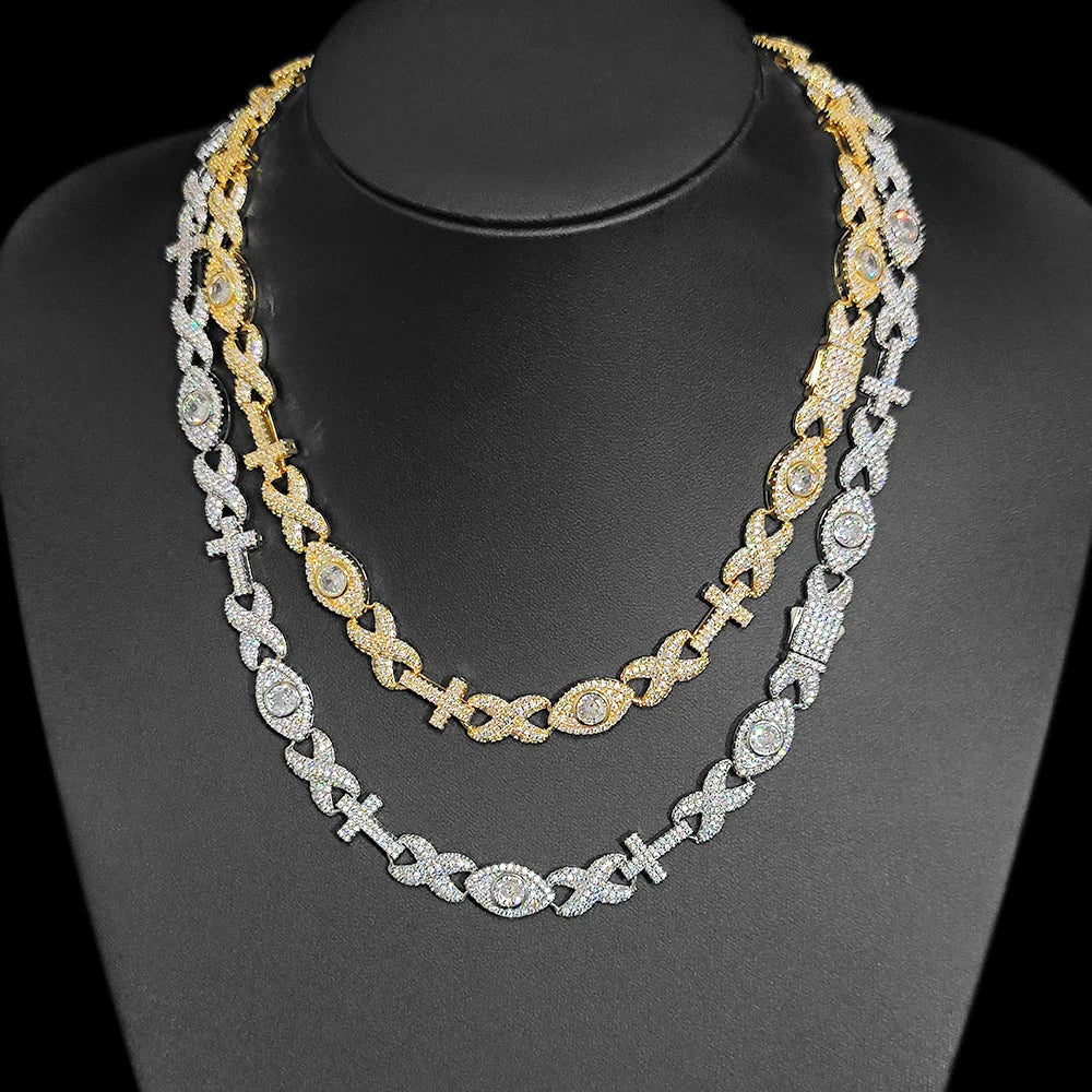 Cross Chain Necklace Iced Out Eye CZ Diamond
