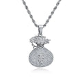 Iced Out Money Bag Pendant — 925 Silver