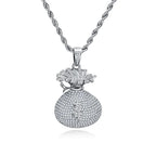 Iced Out Money Bag Pendant — 925 Silver