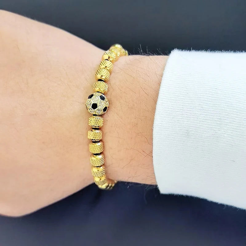 Football Bead Bracelet for Men — Braided, Stainless Steel