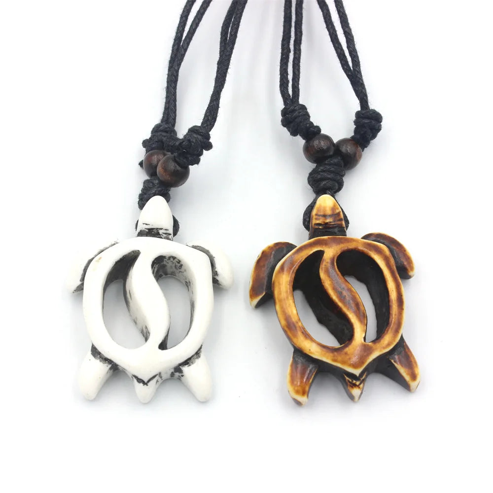 Carved Turtle Yin Yang Surfer Pendant Necklace