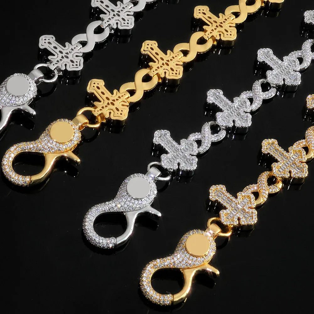 Silver Cross Iced Out Chain Necklace 15MM