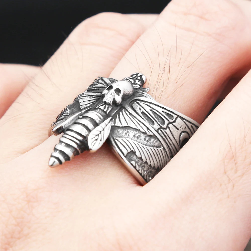 Butterfly Skull Steel Ring Gothic Punk Motorcycle