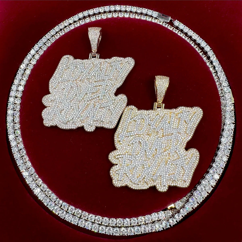 Aokaishen New Iced Out Bling CZ Loyalty Over Royalty Pendant Necklace Cubic Zirconia Two Tone Color Charm Women HipHop Jewelry