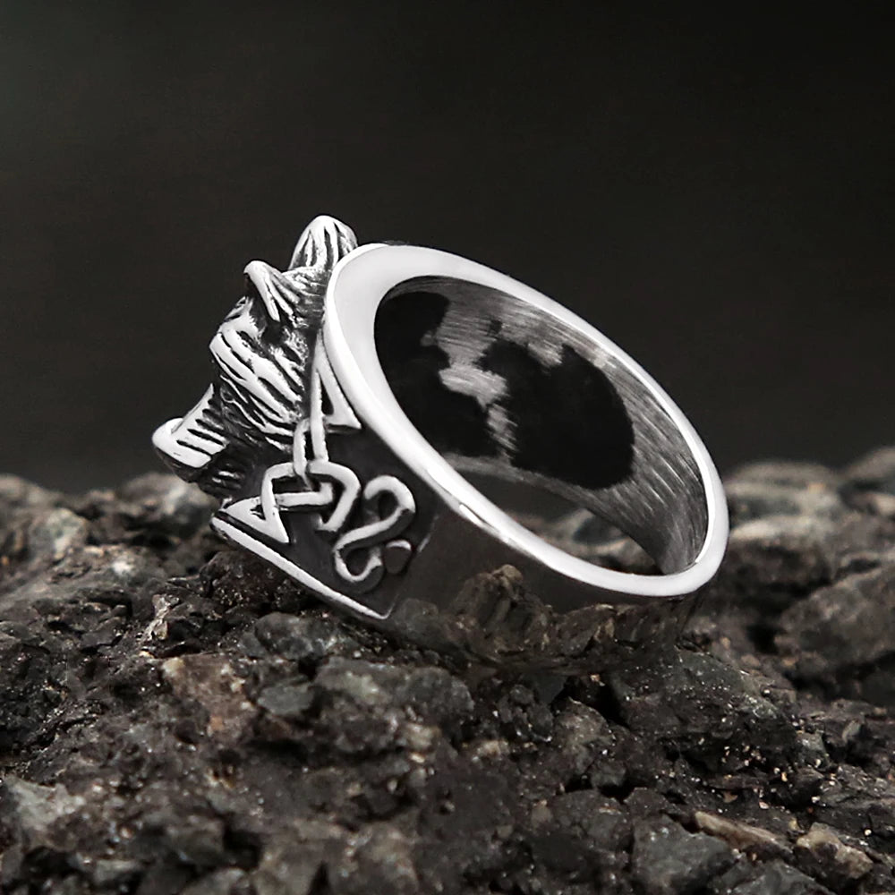 Viking Wolf Head Celtic Ring — Stainless Steel