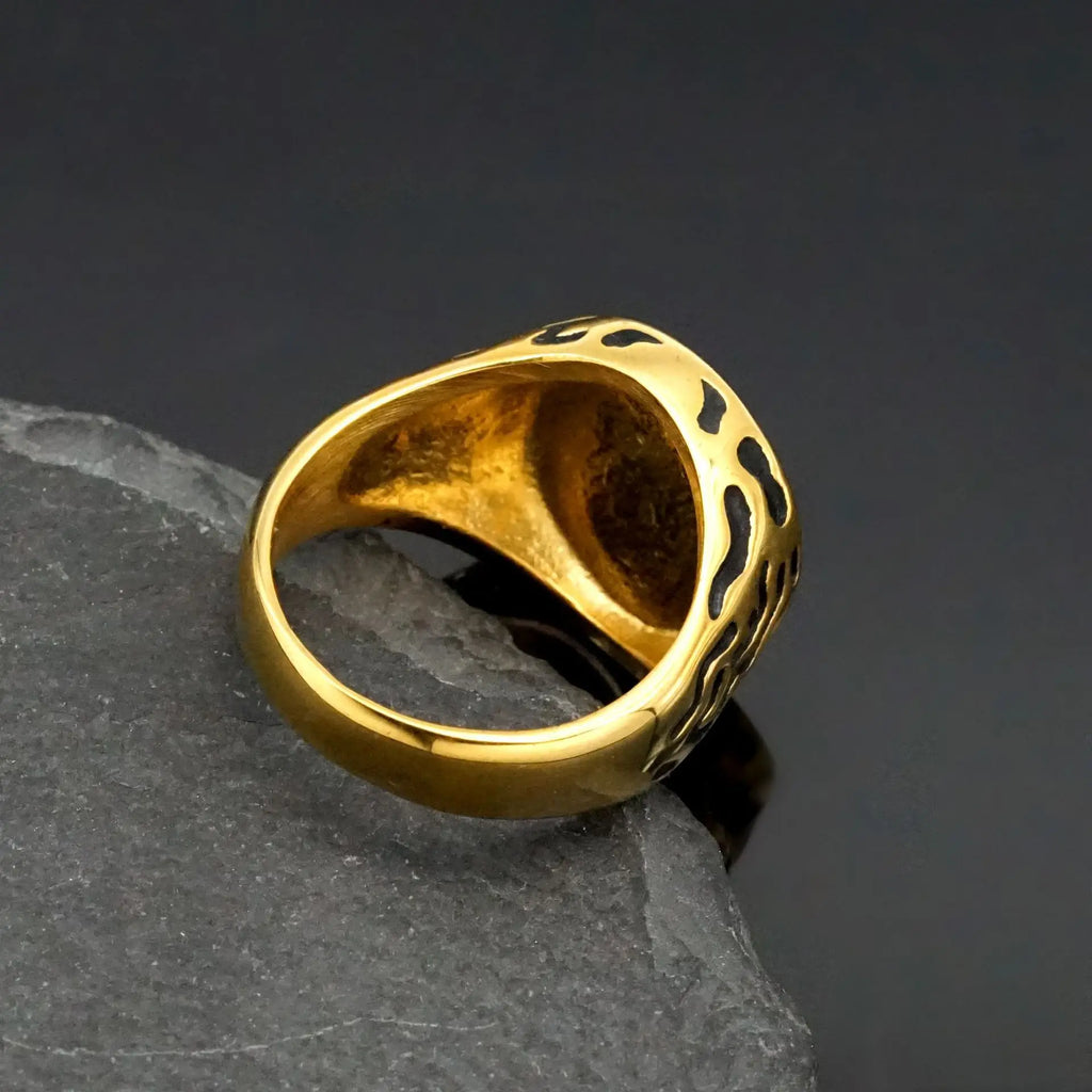 Golden Lion Head Ring Animal Band — 316L Stainless Steel