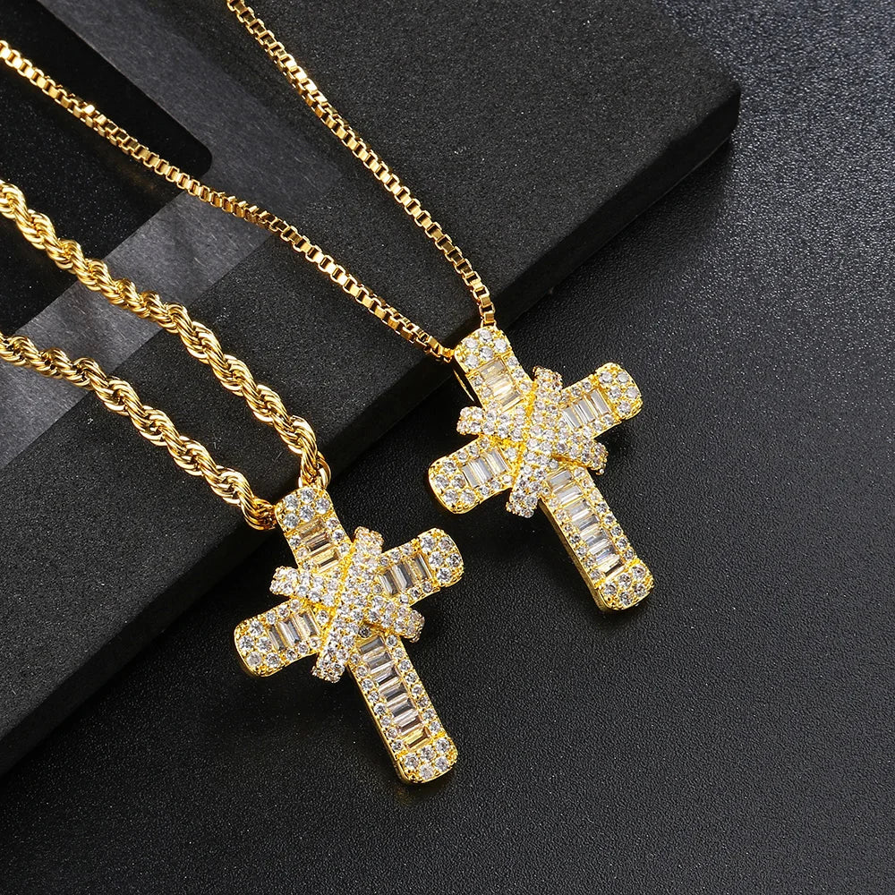 Iced Out CZ Cross Pendant — Stainless