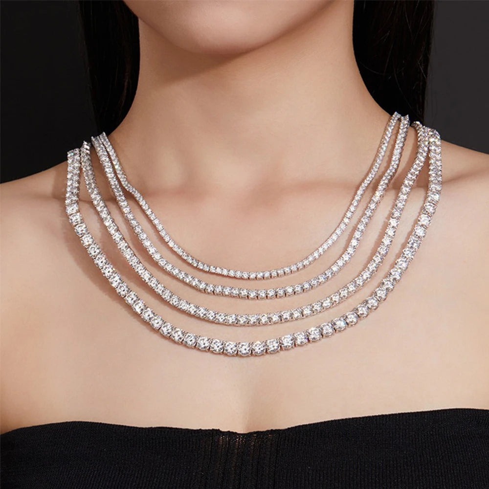 SEMNI 3mm--5mm Moissanite Diamond Tennis Chain Necklace for Women Men 925 Sterling Silver Plated with White Gold Fine Jewelry