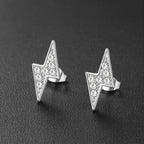 Cazador Lightning Stud Earrings for Men Stainless Steel Clear Zircon Waterproof Women's Earrings Trendy Couple Gifts Jewelry