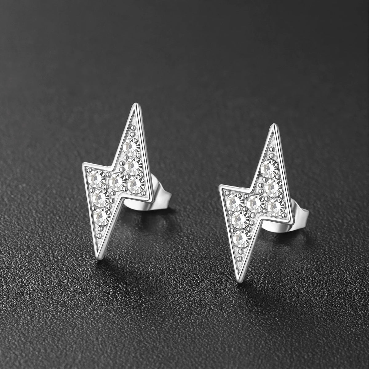 Cazador Lightning Stud Earrings for Men Stainless Steel Clear Zircon Waterproof Women's Earrings Trendy Couple Gifts Jewelry