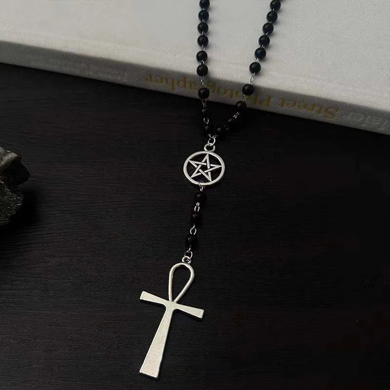 Y2K Spike Cross Black Pendant Necklace