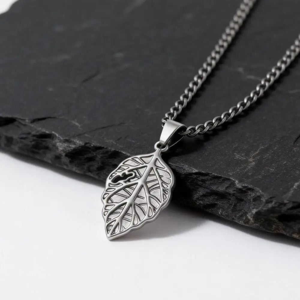 Vintage Maple Leaf Pendant Necklace for Men — Stainless Steel