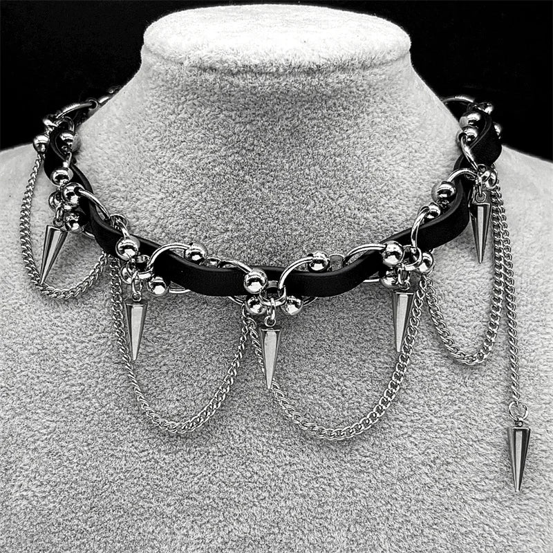 Gothic Cross Leather Choker Necklace — Stainless Steel