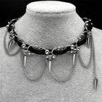 Gothic Cross Leather Choker Necklace — Stainless Steel