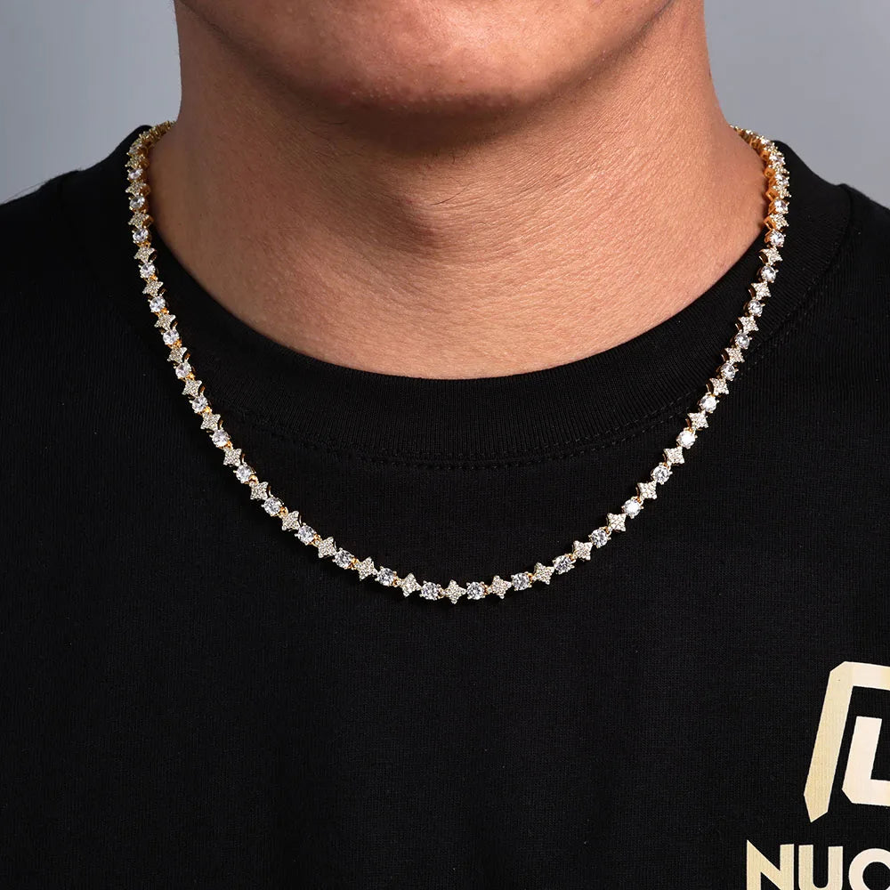 Star Tennis Chain Necklace Iced Out CZ