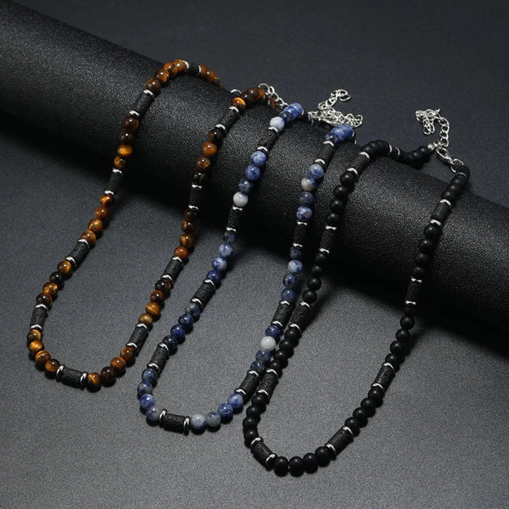 Bohemian Natural Stone Beaded Necklace, Minimalist Design