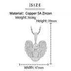 TUHE Copper Angel Wing Pendant Necklace Full Iced Out Cubic Zirconia Hip Hop Jewelry For Men Women Party Gift