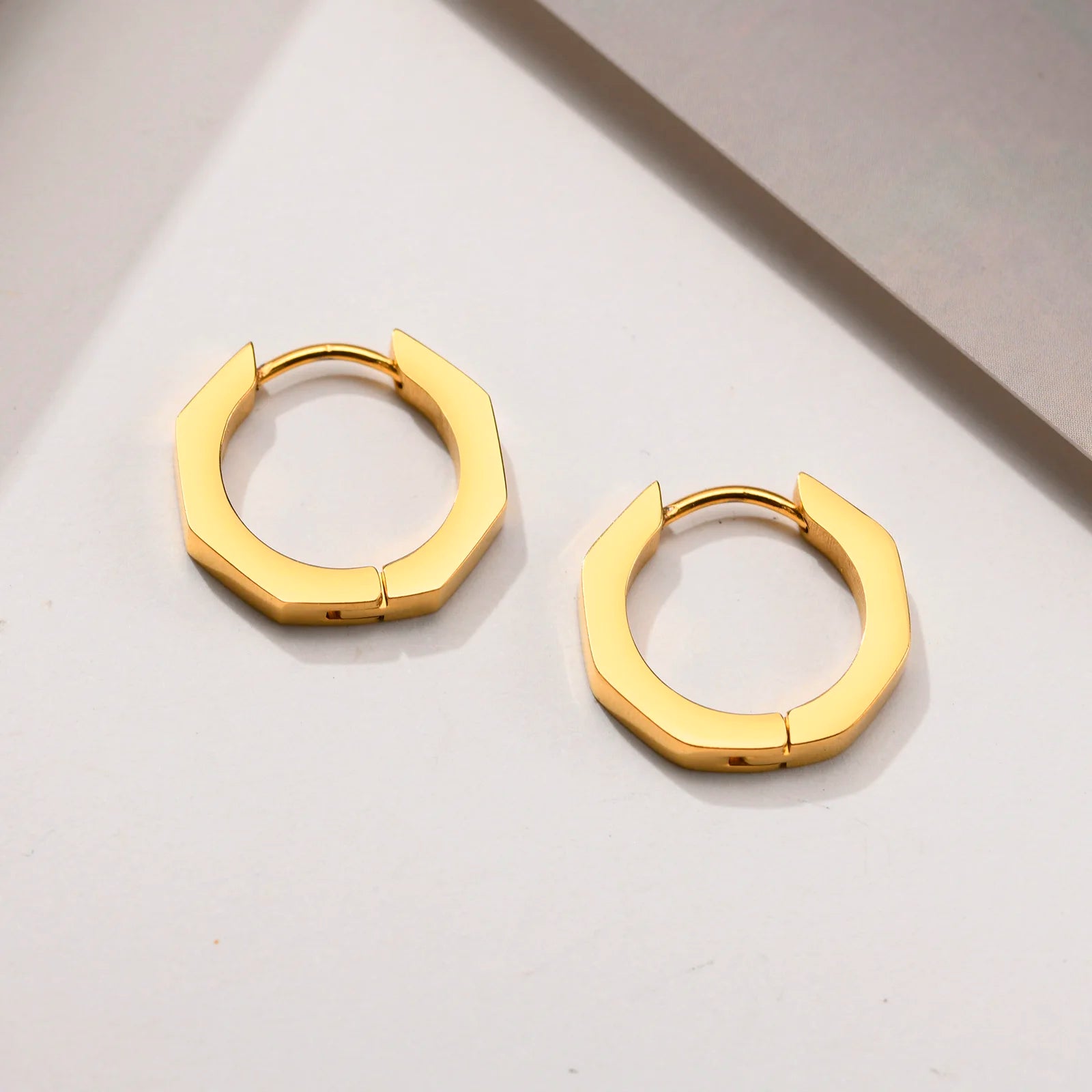 Geometric Octagon Hoop Earrings — Stainless Steel
