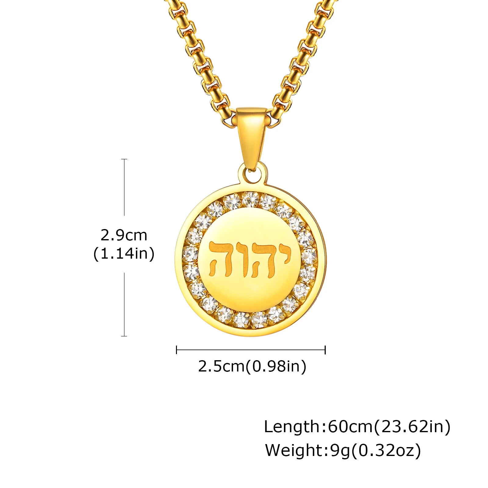 Hebrew Zircon Round Pendant — Stainless