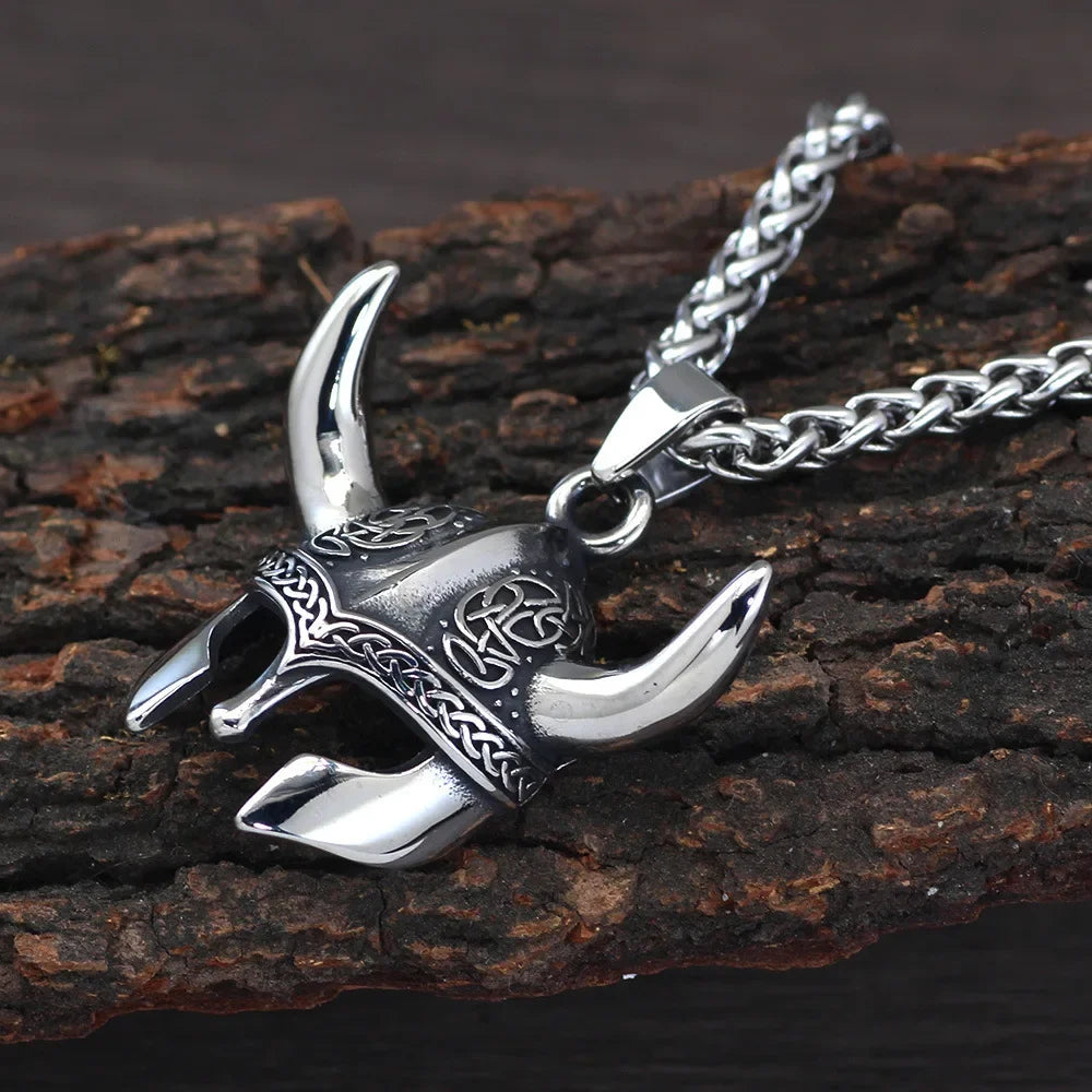 Fashion Vintage Helmet Mask Pendant for Men 316L Stainless Steel Nordic Celtic Knot Necklace Biker Amulet Jewelry Dropshipping