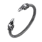 U7 Stainless Steel 6mm Wide Twristed Cable Open Bangle Cuff for Man Skull Dragon Long Charm End Rock Gothic Punk Jewelry Gift