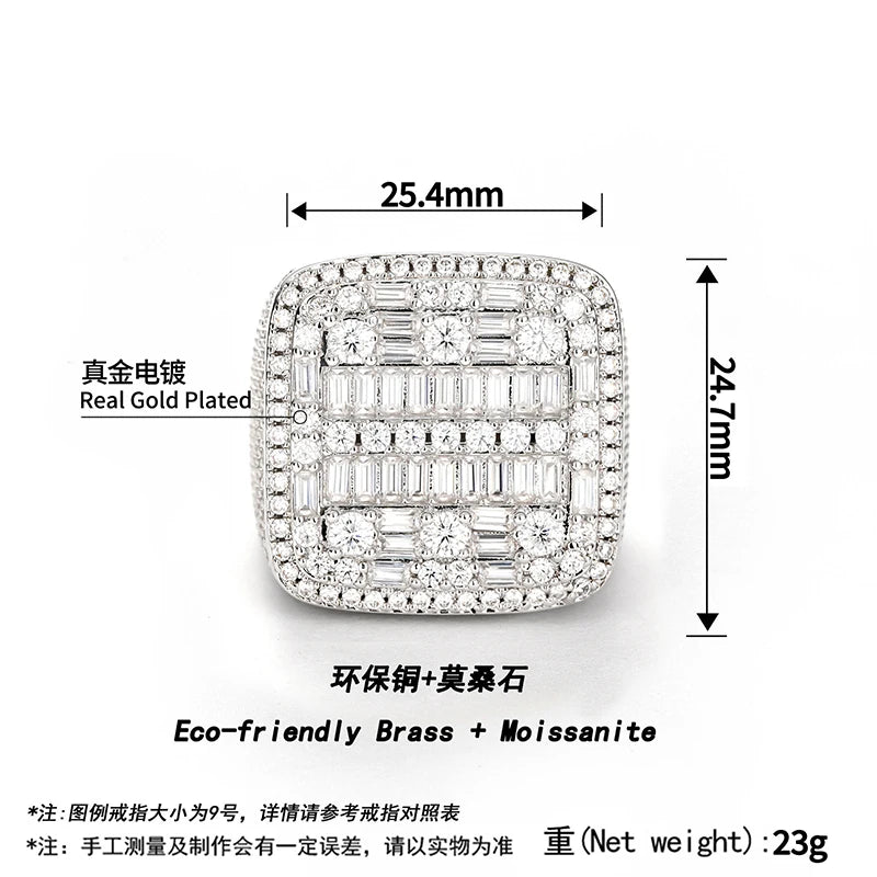 Iced Out Square Geometric CZ Ring — Two-Tone Paved Men's Band