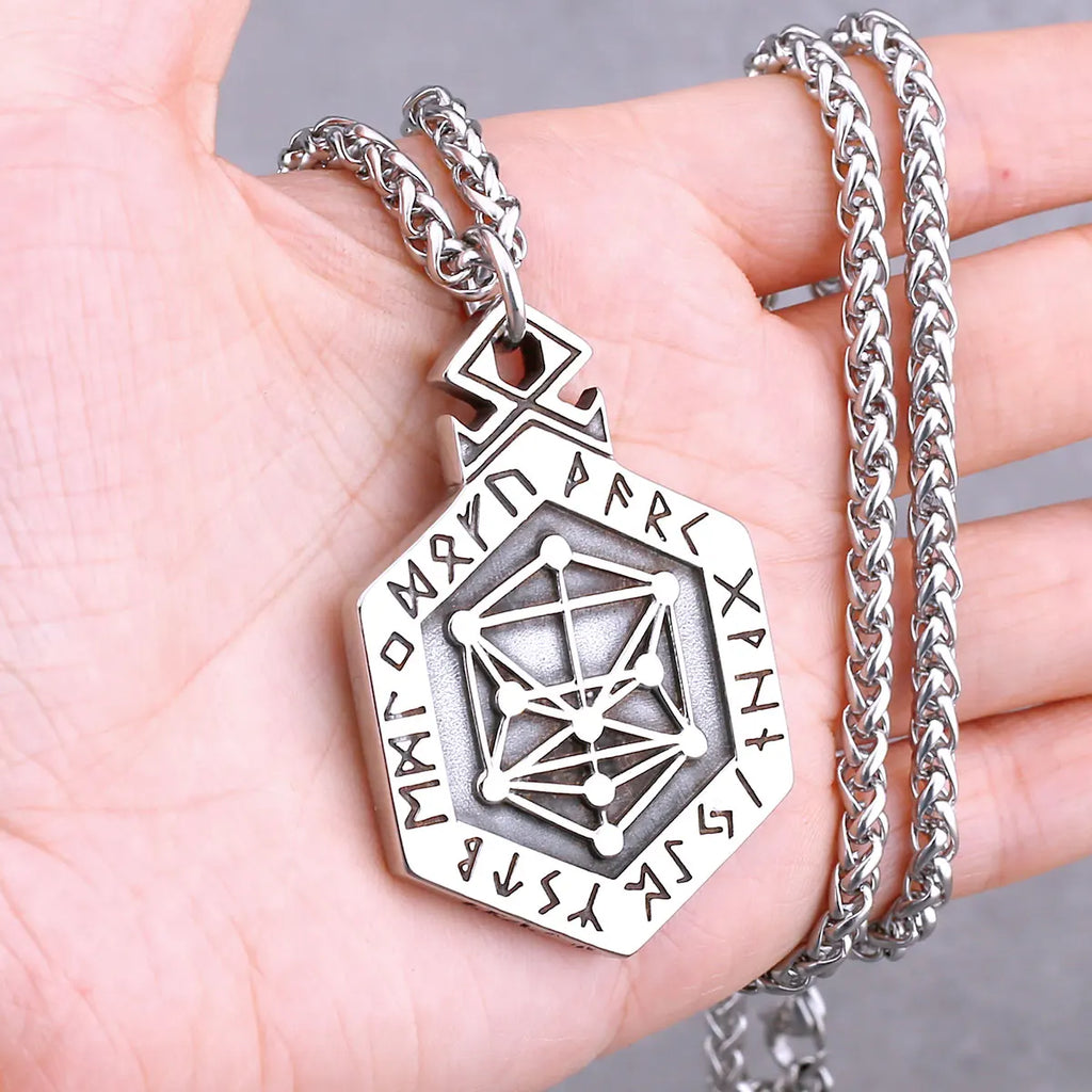Odin Rune Vegvisir Pendant Necklace — Stainless Steel