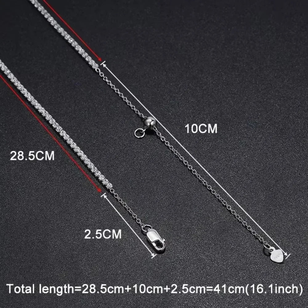 FEOBUR 2mm Moissanite Tennis Necklaces for Women S925 Silver Plated 18K Gold Adjustable Choker Full Diamond Neck Chain