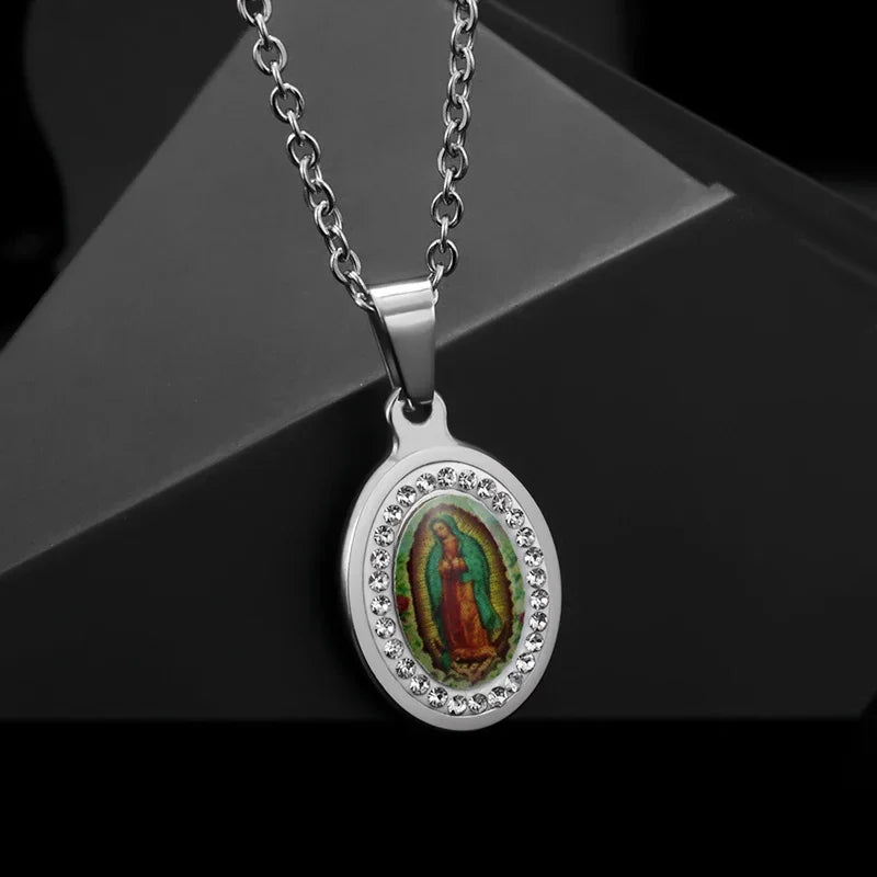 Stainless Steel Christian Virgin Mary Pendant Our Lady of Guadalupe Necklace Women's Religious Lucky Amulet Jewelry Gift