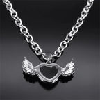 Gothic Heart Angel Wings Pendant — Black SS